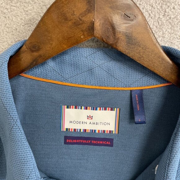 NWOT Modern Ambition Men's L Polo Shirt Blue Polyester & Organic Cotton Pattern - Picture 6 of 8